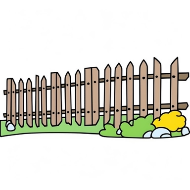 Cartoon Cute Fence sideways, thick black outlines, cartoon art style, classic 2D vector art with a white background, clean lines, solid white background, clip art, clipart, accurate colors,