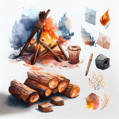 burning firewood Watercolor Clipart, details