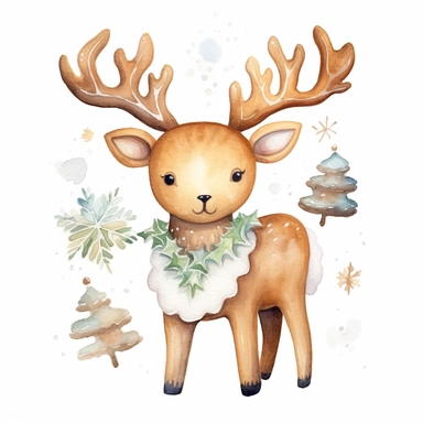 a watercolor nursery gingerbread deer cookie illustration clipart, clean background, white background, isolated on white