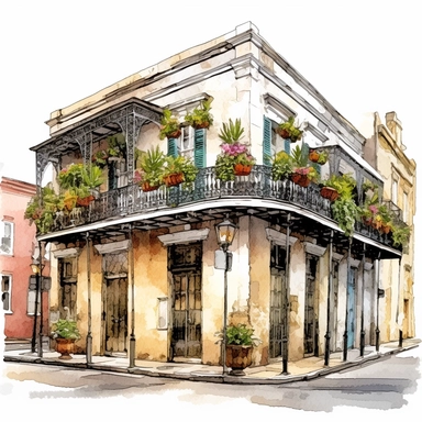 clipart The French Quarter, New Orleans, Los Angeles, America , interior design , photo realistic, white background