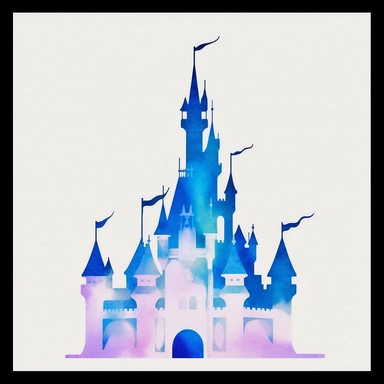 bright pastel pink watercolor outline shadow of the castle as in Disney on a white background as a clipart, girly and puppet like, colorful and bright, high quality and traced in detail, girly colors pink and such light colors