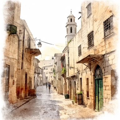 Clipart on white background Street in the Old City of Jerusalem water color