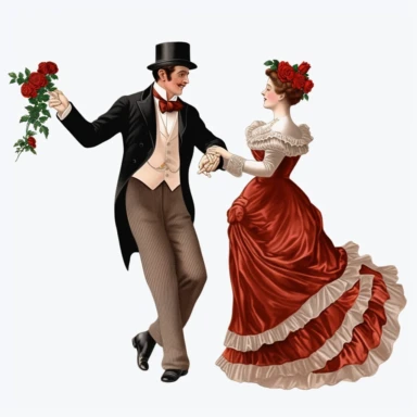 a victorian man dancing with a victorian lady clipart red rose white background q2