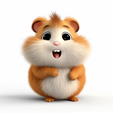 a single clipart image png graphic of a Realistic 3D cute friendly pixar style 3D animation Clipart Cute Fluffy Hairy Hamster PNG Illustration
