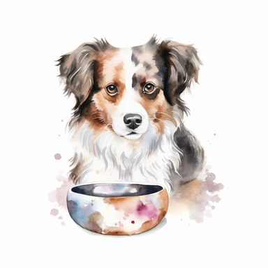 Watercolor dog bowl clipart, white isolated background, space out, hd