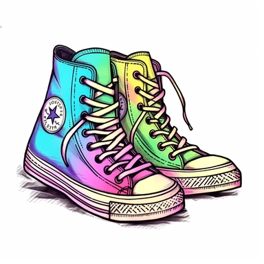 hand drawn clipart of retro + throwback +chuck Taylor high tops in Lisa frank colors