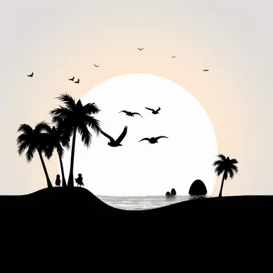 simple beach scene black, svg, clipart, silhouette cricut, white background