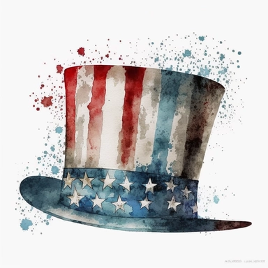 american flag watercolor clipart design hat, clear outline, white background