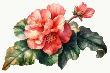 watercolor Begonia flower clipart, hd, white background, spaced out
