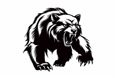 Wolverine full body animal, glutton, carcajou, quickhatch, dynamic sports graphic, Clean vector art, clipart, sticker, black on white background