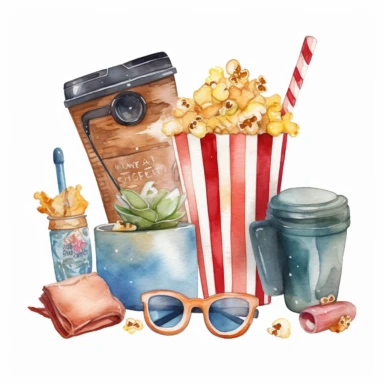 water color Movie Night Clipart, isolated on white background
