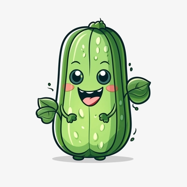 cute Cucumber, happy and smiling, bold line, clipart, sticker, white background, no shadow, 8k detail