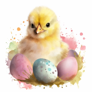 watercolor photoreal cute easter chick baby, clipart