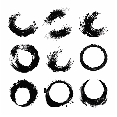 Abstract black paint brushstroke circles pack. Enso zen ink brush style symbol set. Buddhism, oriental sign vector illustration. clipart vector svg