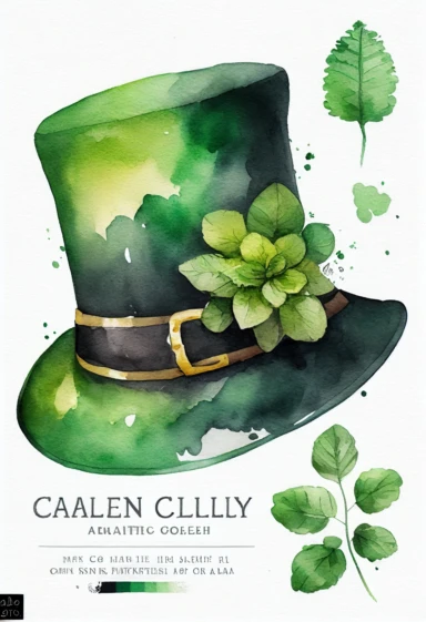 cute watercolor leprechaun hat, Amish hat, black, clipart, saint Patrick's day style, white background