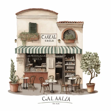 Italian vintage shop clipart, Italian cafe, Italian cafe illustration, white background, no caption, no text