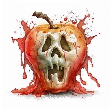 caramel red apple ghost face Halloween theme ,Watercolor style, Clipart,highly detailed on white background