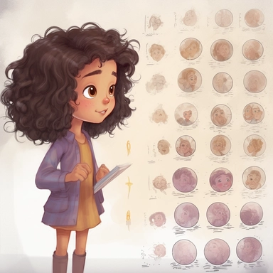 Little girl exploring, character sheet, illustration for book, children's book, multiple positions,five years old, curly hair, dark brown hair, long hair,Watercolor Clipart, strybk, full Illustration, 4k, sharp focus, watercolor, smooth soft skin, symmetrical, soft lighting, detailed face, concept art, watercolor style, strybk, children's style fairy tales, chibi kawaii, . Octane rendering, 3d. Perfect face, detailed face, delicate face, perfect sharp lips, detailed eyes. Craig Davison, Aubrey B