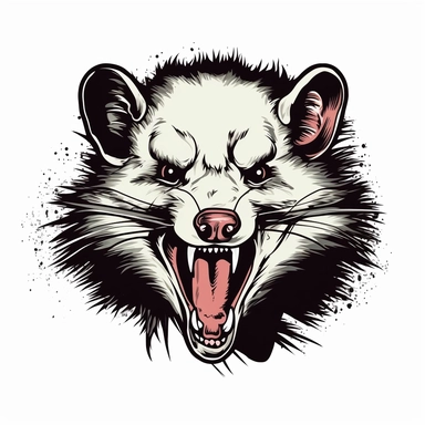 Opossum is angry, Black line, Clipart, White Background