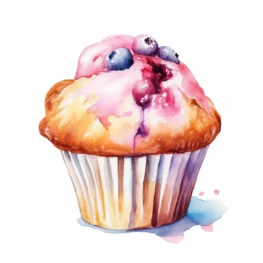 watercolour, muffin, soft and muted pastel nuances, clipart, high quality details, white background, 8k, f1