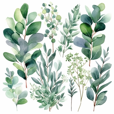 watercolor greenery eucalyptus clipart, white background, HD,