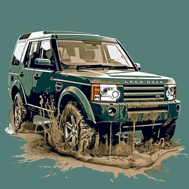 car clipart,sketch,t-shirt design vector graphics, dark green land Rover discovery 3 year 2005, sand AND water Splash, high detail design,high quality,contour, no text, identification symbol, 8k,--ar 3:4,--c 80