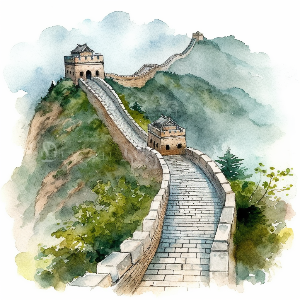 realistic watercolor great Wall of China clipart - Clip Art Library