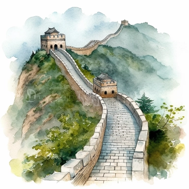 realistic watercolor great Wall of China clipart