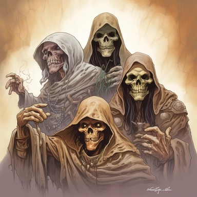 a group of 3 dnd type ghouls facing the lens, clipart, light brown backround, clyde caldwell art