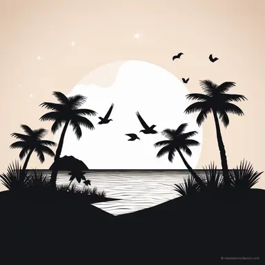 simple beach scene black, svg, clipart, silhouette cricut, white background