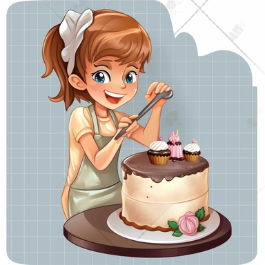 cartoonish girl cooking cake sticker png clipart