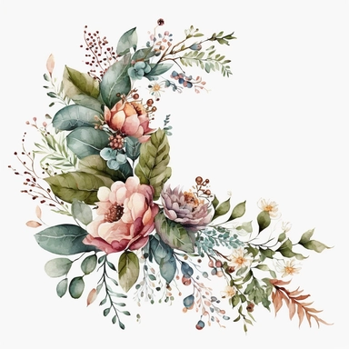 handpainted Watercolor beautiful posy corner garland Clipart white background 8k Seed: 209420238