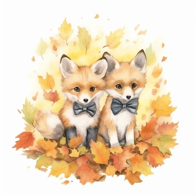 Sweet baby foxes nestled in a bed of colorful leaves, peeking out from behind a tree, or wearing a cute bowtie clipart