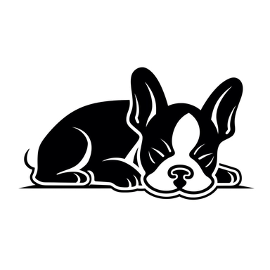 simple monochrome outline of a sleeping Boston Terrier Dog, cute, clipart