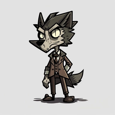 don't starve together styled full body gray wolf, clipart,plain background
