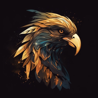 vector art, logo design, Golden Eagle drawing,Golden Eagle clipart, transparent background, 4k quality, flawless drawing , Alebrije, abstract, Illustrators, by Sabbas Apterus