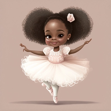Happy Black Girl ballet dancer ,Cheerfull black girl clipart, Funny black girl , Humorous african american girl child png, Sweet clipart, A smiling Face ,Full body with legs , white lace dress , ribbions in hair , ballet daner pink tutu , on pointe , Highly detailed close-up portrait , standing , Nicoletta Ceccoli, Mark Ryden, lostfish, Earl Nor, global lighting, divine rays, detailed and intricate surroundings, sf, intricate artwork masterpiece, ominous, matte painting movie poster, blue ratio,