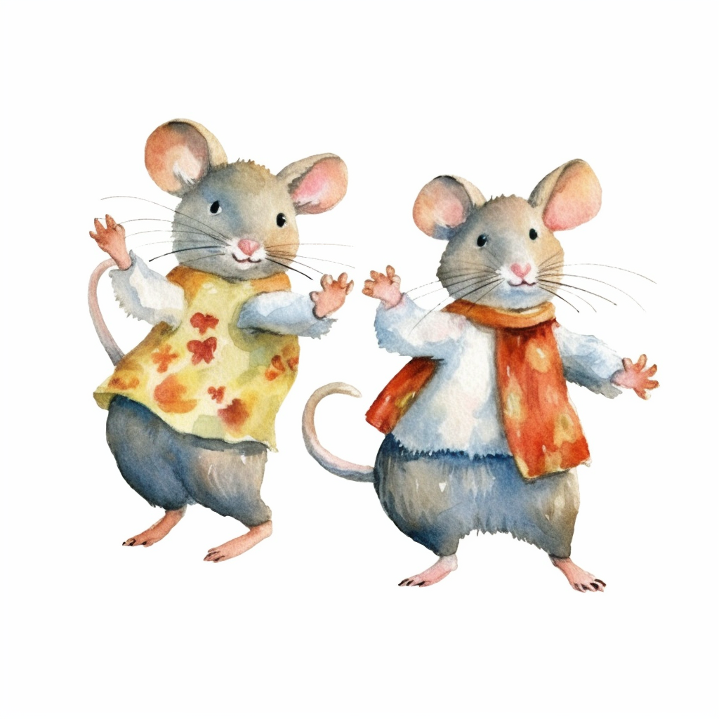 adorable mouses dancing, handpaint watercolor, high resolution, cartoon ...