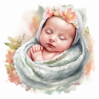 Watercolor cute new born baby on a cute blanket, clipart, singel clipart, High resolution, 8k