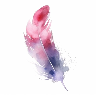 watercolor, single fluffy feather minimalist, bottom left-hand corner scroll ideal for wedding stationery, clipart