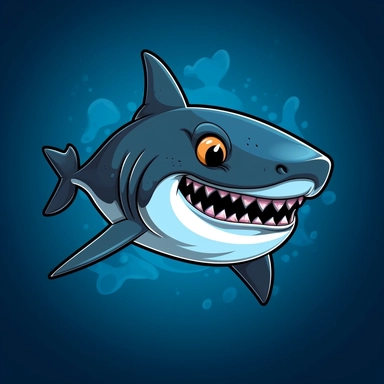 cute cartoon shark clipart, black background,--no cut off edges