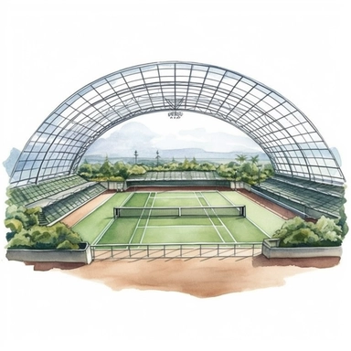 watercolor, one big tennis court, clipart, white background