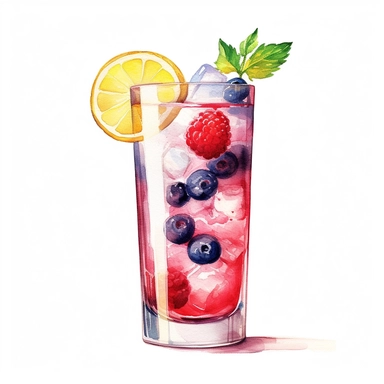 tom Collins watercolor cocktail, realistic clipart, white background