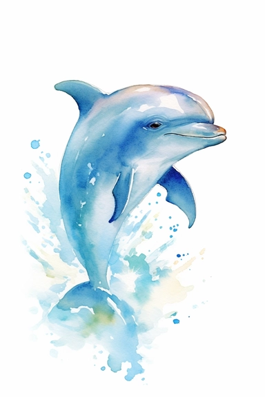 Clip art of dolphin, simple, White margins around the image, drawn by Helen Beatrix Potter, easy to crop image, white background