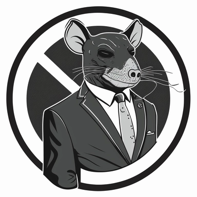 No t-shirt, A t-shirt design featuring a rat wearing an expensive suit, circle shaped design, clean and futuristic style, white background, vector clipart, black and white colors