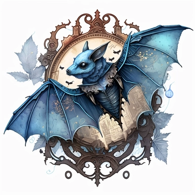watercolor clipart steampunk bat in blue, high resolution, 4k