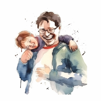 Father and child sharing a special moment of laughter or tickles, water color style, clipart, white background
