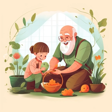 fathers day, clipart, grandfather and son gardning, at home