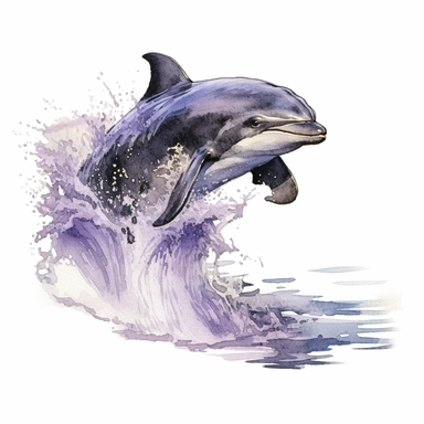 a Dolphin Jumping out of Water in the style of watercolour clipart with detailed brush strokes