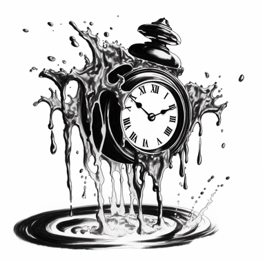 a bent melting clock, Joe Crabtree 90s clip art, black and white
